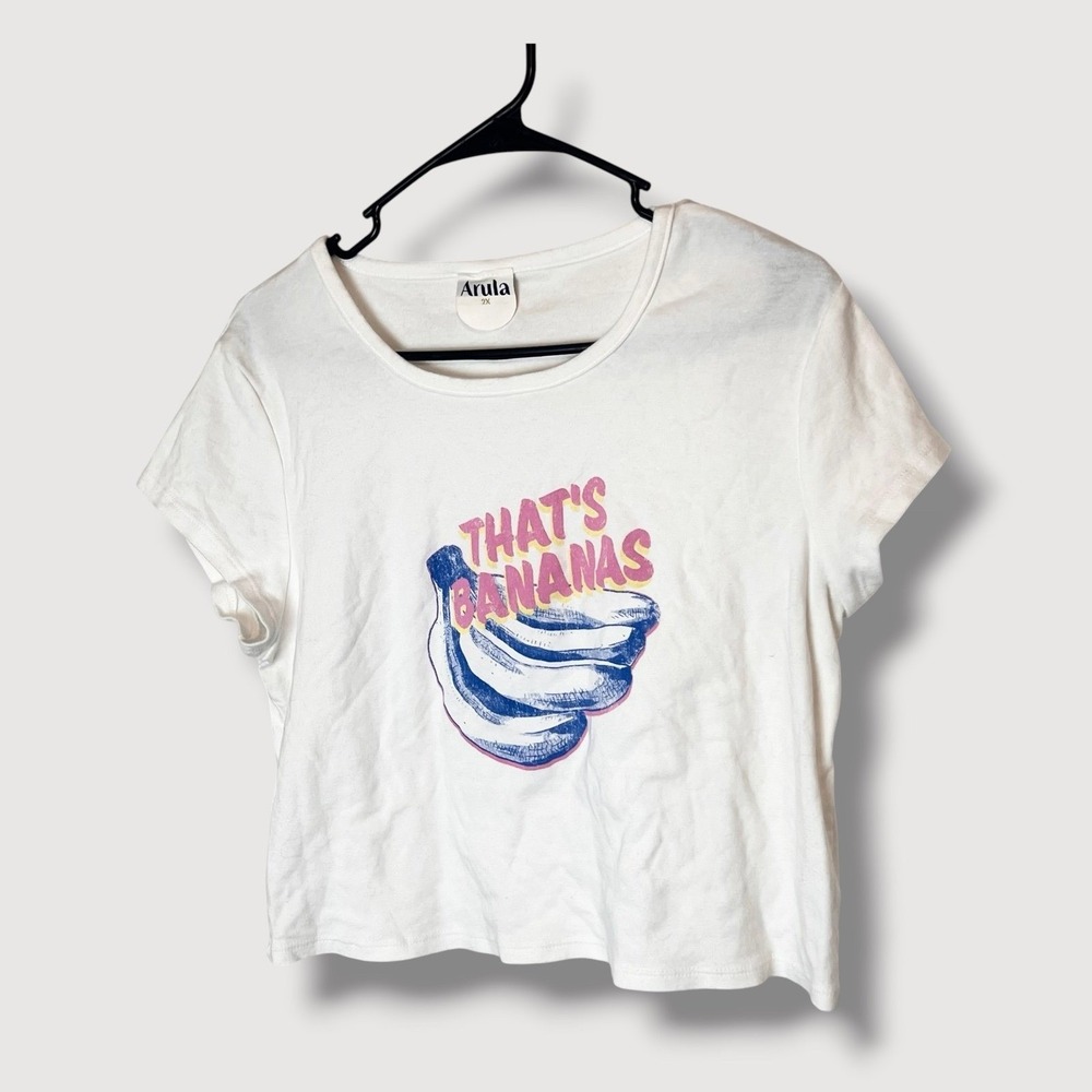 Arula White Thats Banana Cropped Tee Shirt Size 2X